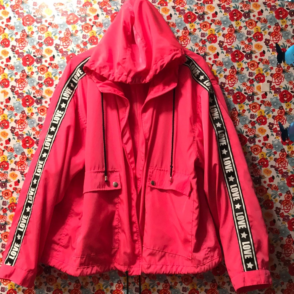 Neon-pink love hooded jacket